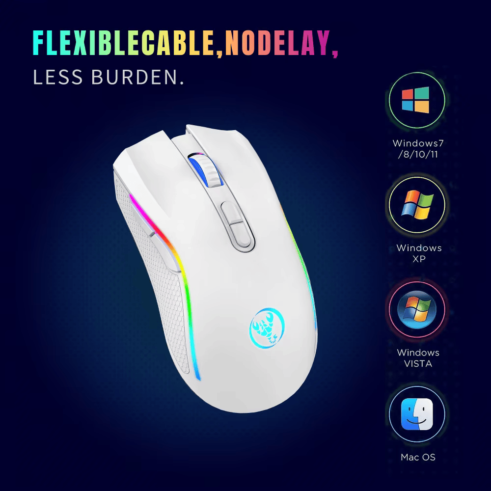 001 HXSJ T69 ergonomics Portable Cordless 2.4G Rgb Wireless gaming Mouse Laptop Computer Wireless Mouse for game pc