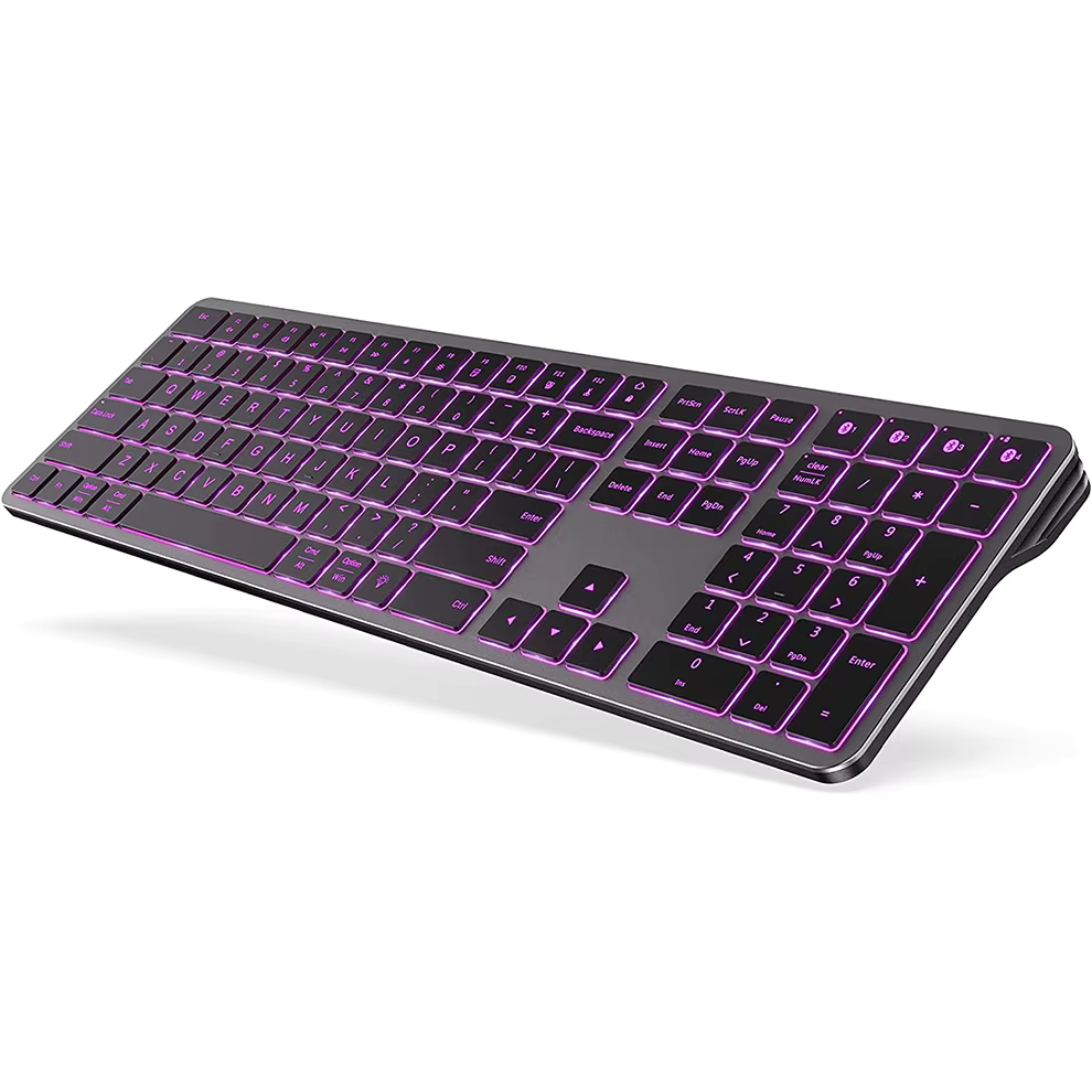 001 Multi-Device Rechargeable Keyboard Bluetooth Backlit Wireless Keyboard Compatible for Laptop Tablet iPad