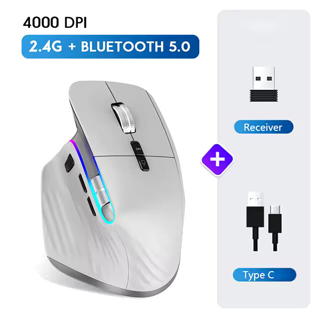001 Multi-Device Wireless Mouse Bluetooth 5.0 & 3.0 Mouse 2.4G Wireless Portable Optical Mouse Ergonomic Right Hand Computer Mice