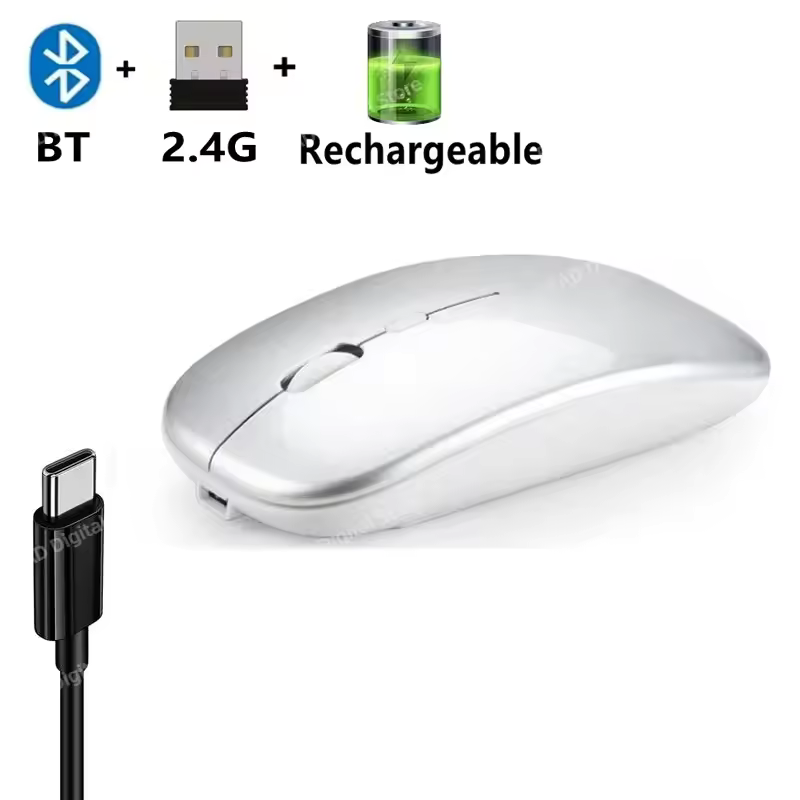 001 Wireless Mouse Bluetooth-Compatible Gaming Mouse (Dual Mode BT+2.4Ghz) Ergonomic Rechargeable Mice for PC Laptop Macbook