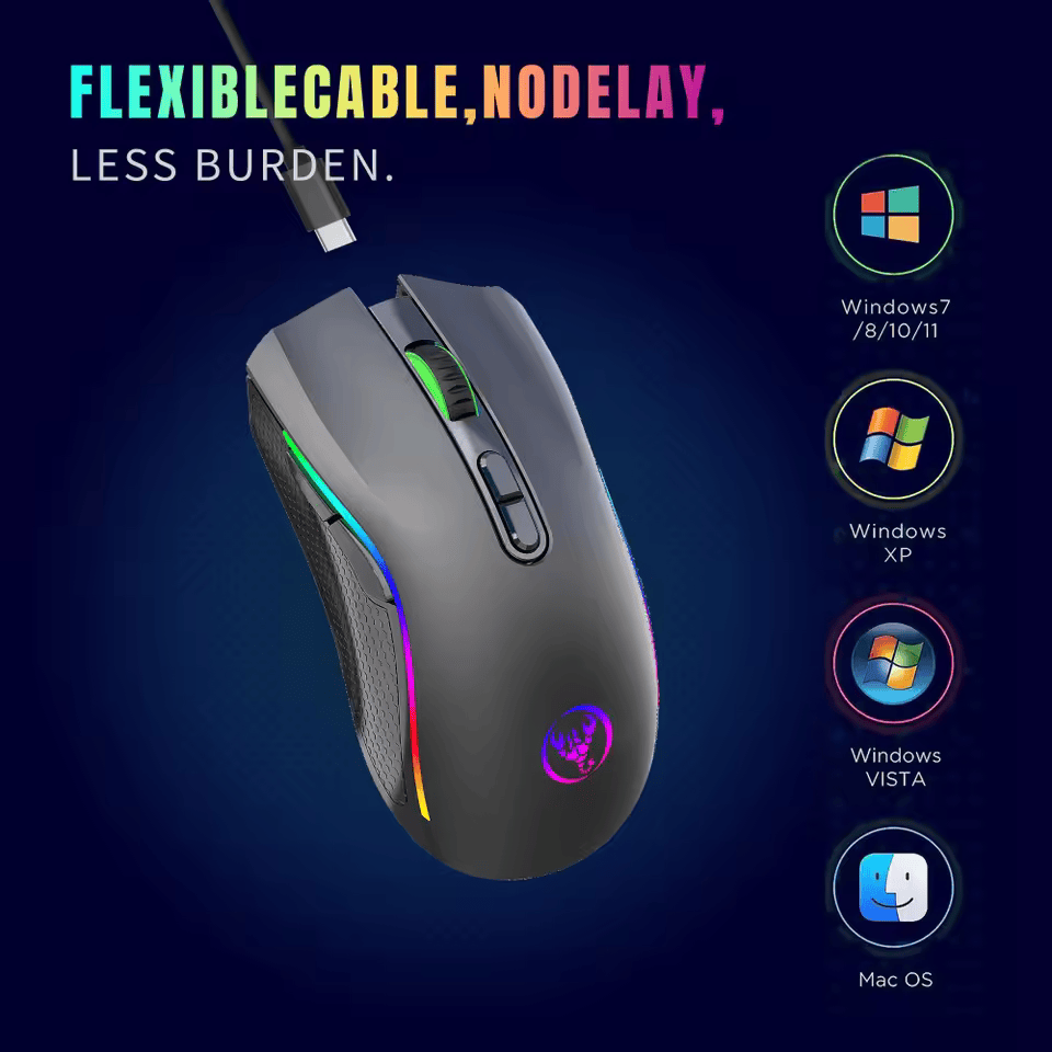 002 HXSJ T69 ergonomics Portable Cordless 2.4G Rgb Wireless gaming Mouse Laptop Computer Wireless Mouse for game pc