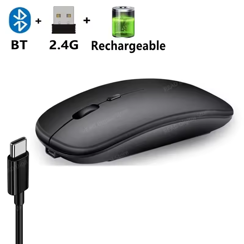 002 Wireless Mouse Bluetooth-Compatible Gaming Mouse (Dual Mode BT+2.4Ghz) Ergonomic Rechargeable Mice for PC Laptop Macbook