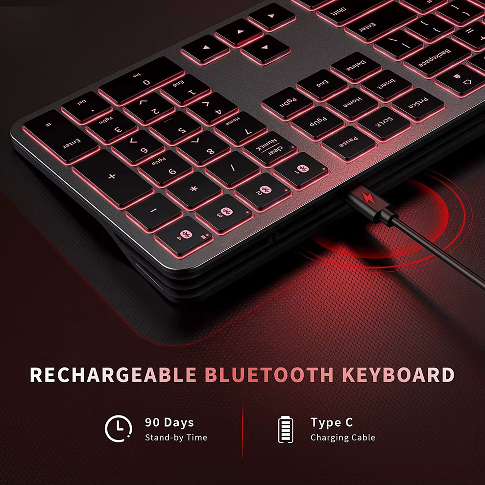 003 Multi-Device Rechargeable Keyboard Bluetooth Backlit Wireless Keyboard Compatible for Laptop Tablet iPad