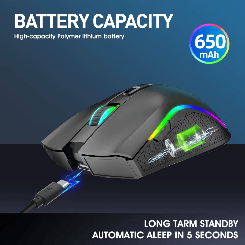 005 HXSJ T69 ergonomics Portable Cordless 2.4G Rgb Wireless gaming Mouse Laptop Computer Wireless Mouse for game pc