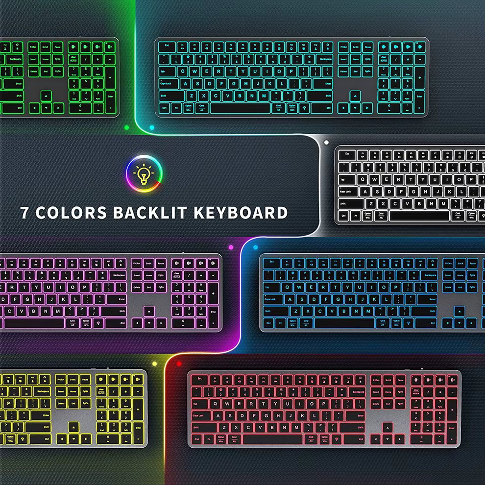 005 Multi-Device Rechargeable Keyboard Bluetooth Backlit Wireless Keyboard Compatible for Laptop Tablet iPad