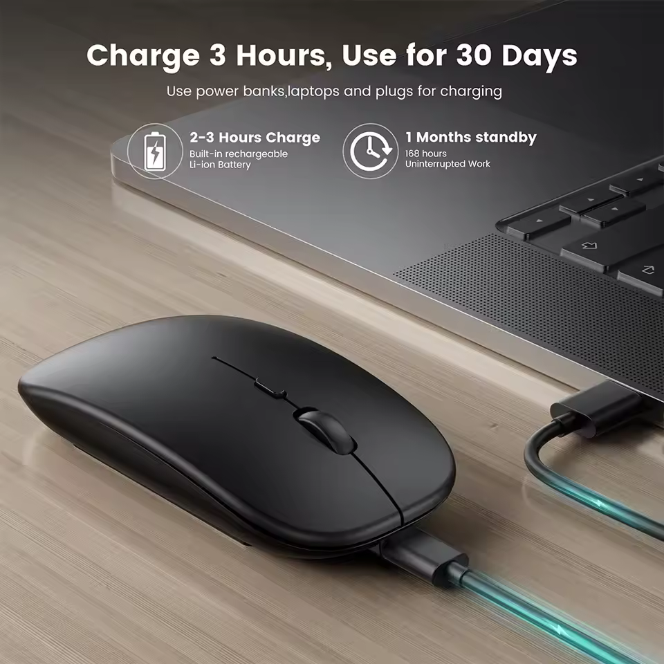 005 Wireless Mouse Bluetooth-Compatible Gaming Mouse (Dual Mode BT+2.4Ghz) Ergonomic Rechargeable Mice for PC Laptop Macbook