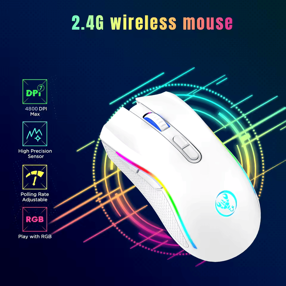 006 HXSJ T69 ergonomics Portable Cordless 2.4G Rgb Wireless gaming Mouse Laptop Computer Wireless Mouse for game pc