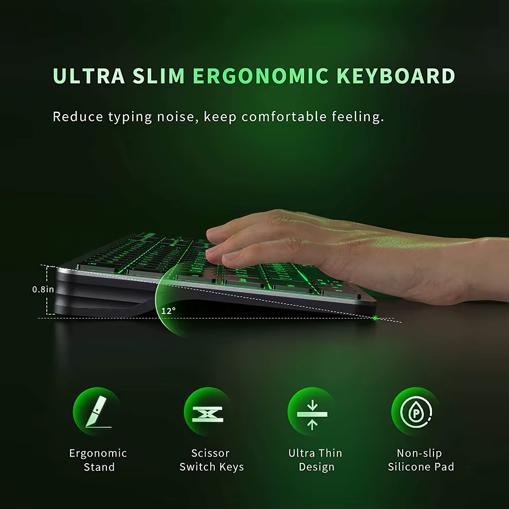 006 Multi-Device Rechargeable Keyboard Bluetooth Backlit Wireless Keyboard Compatible for Laptop Tablet iPad