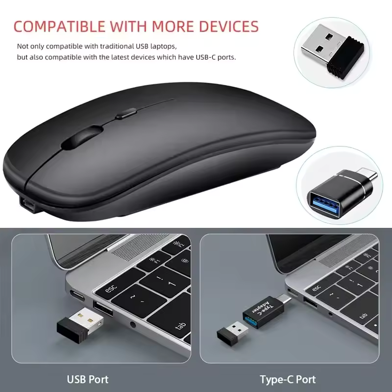 006 Wireless Mouse Bluetooth-Compatible Gaming Mouse (Dual Mode BT+2.4Ghz) Ergonomic Rechargeable Mice for PC Laptop Macbook