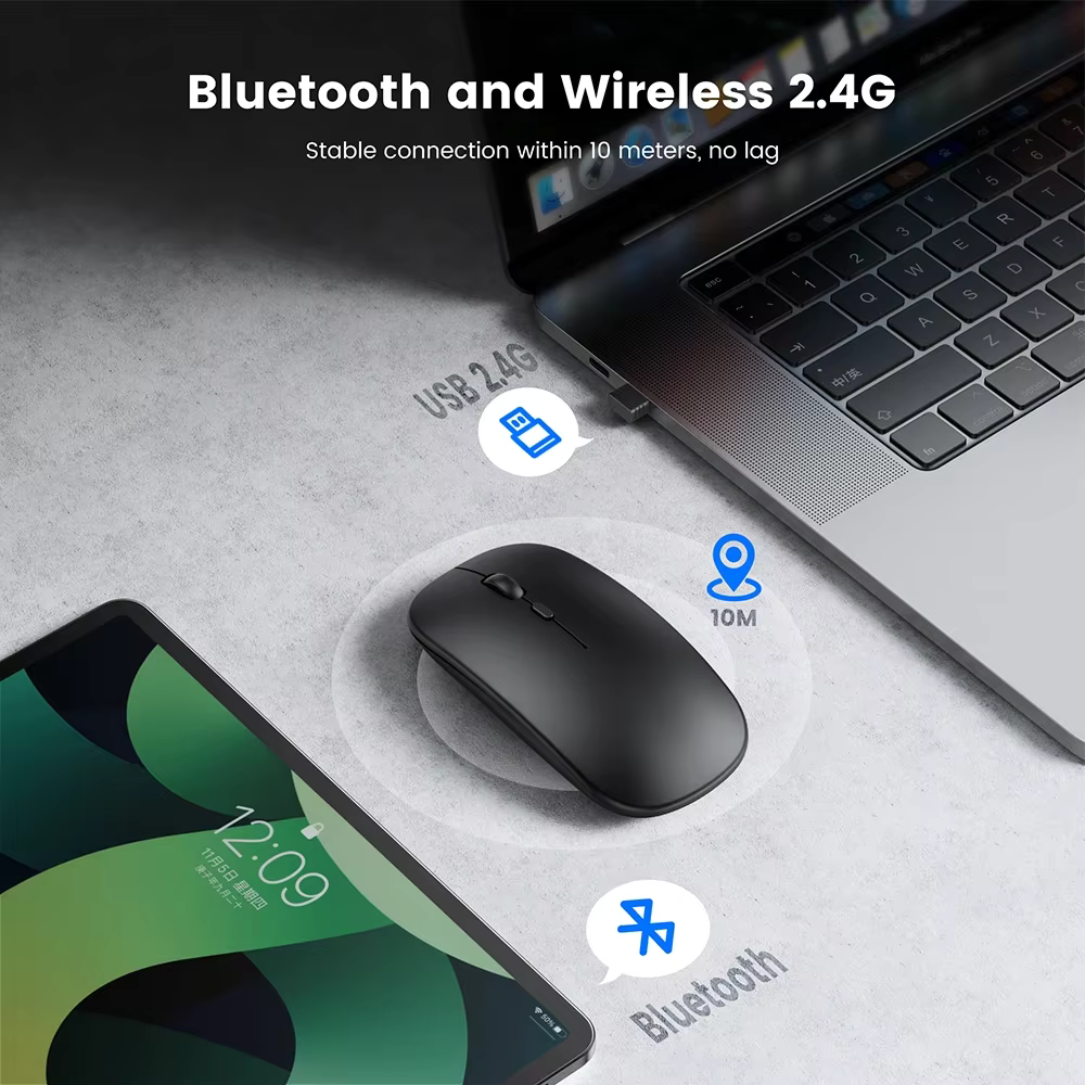 008 Wireless Mouse Bluetooth-Compatible Gaming Mouse (Dual Mode BT+2.4Ghz) Ergonomic Rechargeable Mice for PC Laptop Macbook