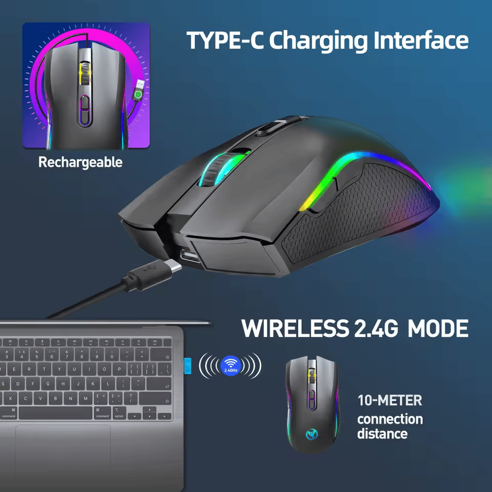 009 HXSJ T69 ergonomics Portable Cordless 2.4G Rgb Wireless gaming Mouse Laptop Computer Wireless Mouse for game pc